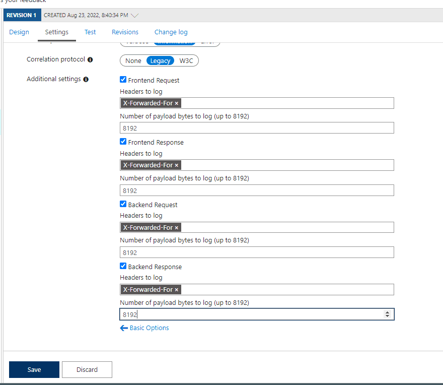 Azure API Management - Configure payload logging