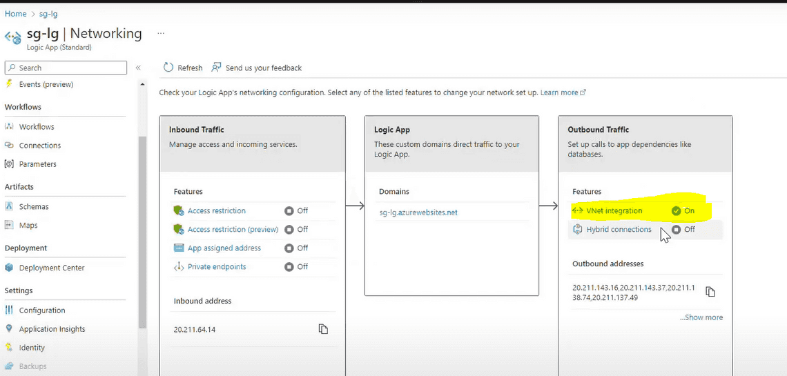 Azure Standard Logic App with Private STorage Account - Work Flow Error