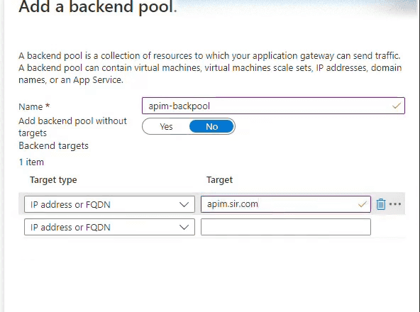 Azure Application Gateway Configuration - Backend Pool