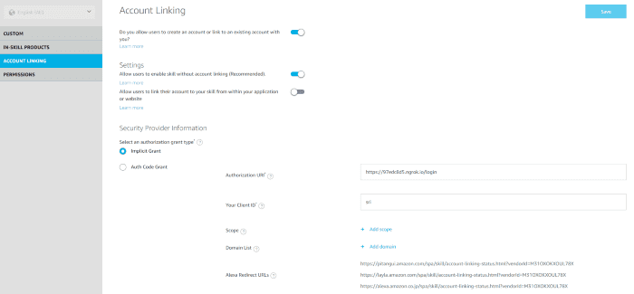 Alexa Custom Skill Account Linking
